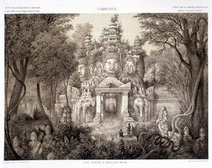 Ein Tor von Angkor Thom, ca. 1870 - aus „Reise der Erkundung in Indochina 1866-1868“ von Francis Garnier