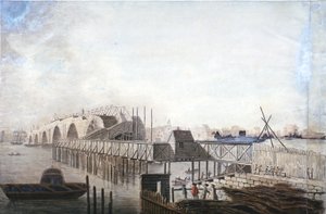 Ansicht der temporären Brücke bei Blackfriars, London von Francis Grose