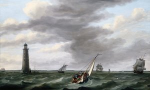 Schiffe vor dem Eddystone-Leuchtturm von Francis Holman