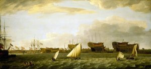 Blick auf Blackwall Yard vom Nordufer der Themse (England)