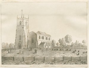 Alrewas Kirche: Aquatinta-Radierung, undatiert [?1848] von Francis Jukes