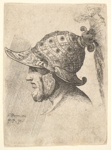 Helmierter Kopf von Francis Place