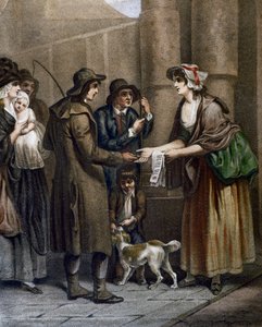Verkäufer von Notenblättern für neue Lieder, Gravur von Francis Wheatley (1747-1801) aus Cries in London, Vereinigtes Königreich