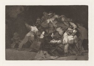 Allgemeine Torheit, auch bekannt als Die Krallen einer Katze und das Kleid eines Gläubigen, aus der Serie Los disparates (Die Sprichwörter) von Francisco de Goya