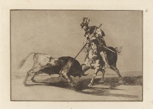 El Cid Campeador speert einen weiteren Stier, Platte 11 aus La tauromaquia von Francisco de Goya