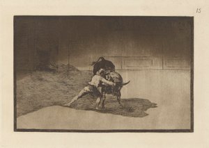 Der berühmte Martincho platziert die Banderillas und spielt den Stier mit der Bewegung seines Körpers, Platte 15 aus La tauromaquia von Francisco de Goya