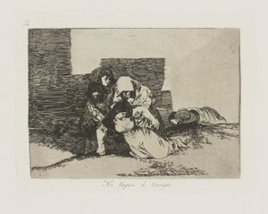No llegan a tiempo. (Sie kommen nicht rechtzeitig.), pl. 52 aus der Serie Los desastres de la guerra (Die Schrecken des Krieges) von Francisco de Goya