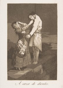 Blatt 12 aus Los Caprichos: Auf der Jagd nach Zähnen, 1799 von Francisco de Goya