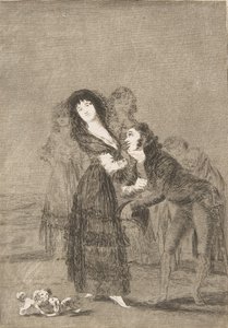 Blatt 27 aus Los Caprichos: Wer von ihnen ist mehr überwältigt (Quien mas rendido) von Francisco de Goya