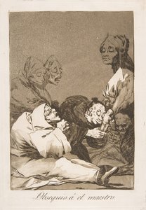 Tafel 47 aus Los Caprichos: Ein Geschenk für den Meister Obsequio á el maestro von Francisco de Goya