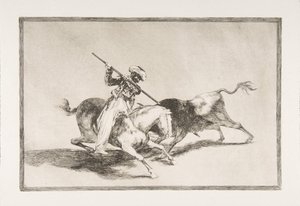 Platte 5 aus Der Tauromaquia: Der temperamentvolle Maure Gazul ist der erste, der Stiere spießt, 1816
