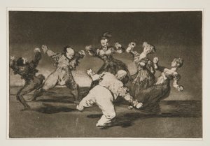 Wenn Marion tanzen will, muss sie die Konsequenzen tragen, pl. 12 aus der Serie Los proverbios von Francisco de Goya