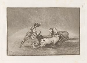 Ein spanischer Ritter tötet den Stier, nachdem er sein Pferd verloren hat, Platte 9 aus La tauromaquia von Francisco de Goya
