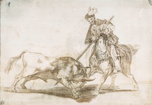 Stierkampf: Der Cid durchbohrt einen weiteren Stier mit seiner Lanze 1815-16 (Vorzeichnung)