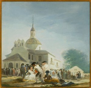 Pilger vor der Kapelle des Heiligen Isidor La ermita de San Isidro el día de la fiesta