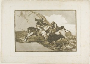 Die Art und Weise, wie die alten Spanier Stiere zu Pferd auf freiem Feld jagten, Platte eins aus Die Kunst des Stierkampfs