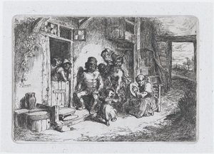 Tafel 10: zwei Figuren tanzen, eine andere sitzt und spielt eine Trommel, aus der Serie von Bräuchen von Francisco Lameyer Berenguer