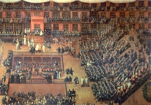 Auto de Fe auf der Plaza Mayor, Madrid, 30. Juni 1680 (Detail)