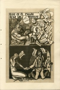 Illustration von Francisco Sancha Lengo (1874-1936) - Flugblatt, circa 1915 - Krieg von 14-18, Wolff-Agentur, Spanische Sprache, Ausländische Presse