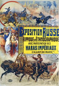 Plakat, das eine Show der russischen Reitkunst bewirbt