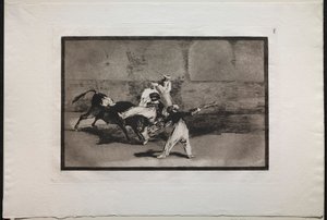 Stierkämpfe: Ein Maure wird in der Arena von einem Stier gefangen, 1876 von Francisco de Goya