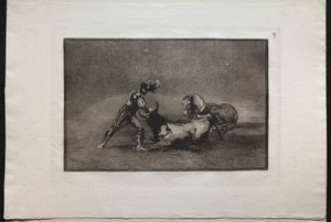 Stierkämpfe: Ein spanischer Ritter tötet den Stier, nachdem er sein Pferd verloren hat von Francisco de Goya