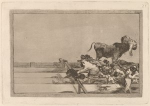Schreckliche Ereignisse in den vorderen Reihen des Rings in Madrid und Tod des Bürgermeisters von Torrejon von Francisco de Goya