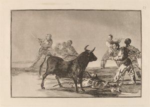 Das Gesindel lähmt den Stier mit Lanzen, Sicheln, Banderillas und anderen Waffen von Francisco de Goya