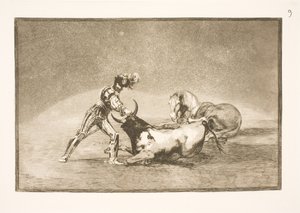 Ein spanischer Reiter tötet den Stier, nachdem er sein Pferd verloren hat von Francisco de Goya