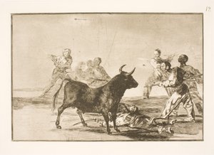 Das Volk sticht den Stier mit Lanzen, Sicheln, Banderillas und anderen Waffen von Francisco de Goya