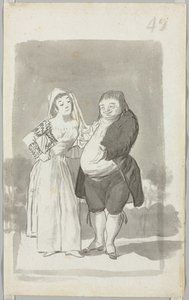 Prostituierte, die einen dicken, hässlichen Mann anwirbt recto, junge Frau, die sich die Hände ringt...verso, 1796-97