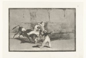 Stier wird von Stierkämpfern ergriffen von Francisco de Goya
