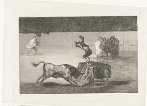 Stierkämpfer stehend auf einem Tisch in einer Arena (La Tauromaquia) von Francisco de Goya