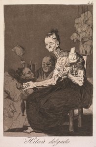 Die Caprices: Sie spinnen fein Los Caprichos: Hilan Delgado, 1799 von Francisco de Goya