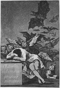 Der Schlaf der Vernunft gebiert Ungeheuer. Capricho Nr. 43, 1797-1798 von Francisco de Goya