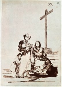 Frauen und Kinder in der Nähe eines Kreuzes (Gravur) von Francisco de Goya