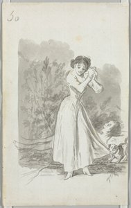 Junge Frau, die ihre Hände über dem nackten Körper eines Mannes ringt (verso) von Francisco de Goya