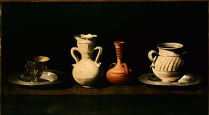 Stillleben mit Krügen und Töpfen. Gemälde von Francisco de Zurbaran von Francisco de Zurbaran
