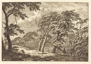 Reisende auf einer Waldstraße im Sturm von Franciscus A. Milatz