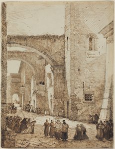 Ein Priester zieht durch eine mittelalterliche Straße in Viterbo von Francois-Marius Granet