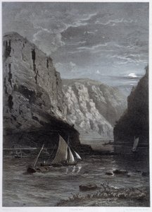 Landschaft des Rheins, Lurley - In „Der monumentale und malerische Rhein“, Aquarell nach der Natur, Lithographien von Fourmais und Stroobant. von Francois Stroobant