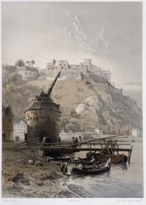 Schloss Saint Coar und Rheinfelds. In „The monumental and picturesque Rhine“. Lithographien von Fourmais und Stroobant von Francois Stroobant
