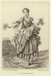 Die Blumenverkäuferin (Gravur) von Francois (after) Boucher