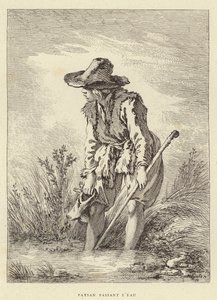 Bauer überquert das Wasser (Gravur) von Francois (after) Boucher