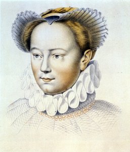 Porträt von Marguerite de Valois, bekannt als Königin Margot (1553-1615), Königin von Navarra, erste Frau von Heinrich IV. nach einer Originalzeichnung von Clouet von Francois (after) Clouet