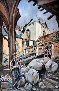 Schlacht von Verdun: Französischer Soldat isst seine Rationen in einem zerstörten Kreuzgang der Kathedrale