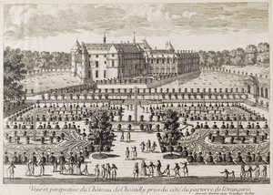 Blick auf das Schloss Chantilly von der Orangerie, Mitte des 18. Jahrhunderts
