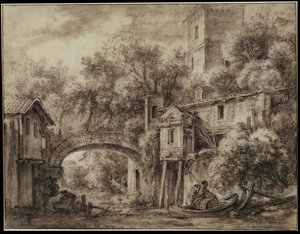 Architekturcapriccio mit der Mühle von Quiquengrogne bei Charenton