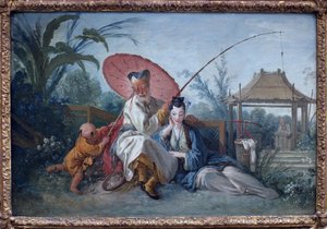Chinoiserie. Kunstwerk von François Boucher (1703-1770), Öl auf Papier maroufliert auf Leinwand, um 1750. Französische Kunst des 18. Jahrhunderts. Museum der Schönen Künste Rotterdam (Niederlande). von François Boucher