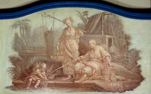Chinoiserie: Szene des Fischens in China. Türsturz gezeichnet von François Boucher (1703-1770)